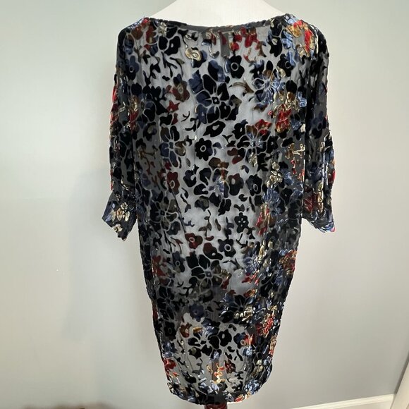 Winter Kate Velvet Burnout Tunic Dress Size Small Sheer Black Navy No Belt - Picture 6 of 11